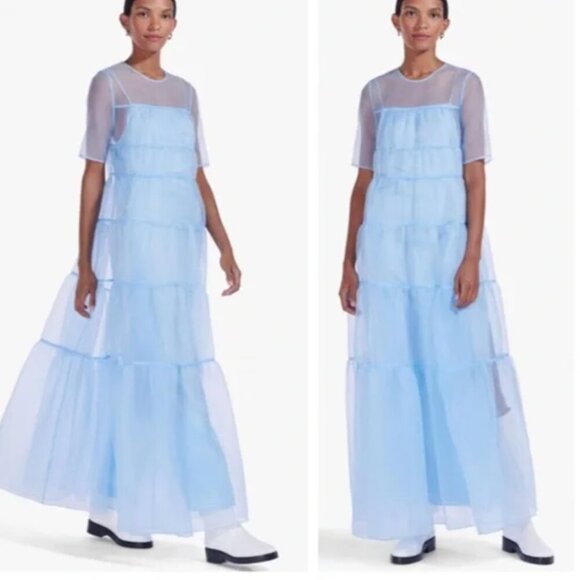 Staud Hyacinth Tiered Organza Overlay Maxi A-Line Dress in French Blue NWT - Picture 1 of 9